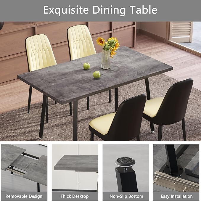 5 Piece Dining Table Set for 4-6,55-71" Extendable Dining Table Set with 4 Upholstered Chairs,Rectangle Kitchen Table Set for Small Space,Dining Room and Office,Grey