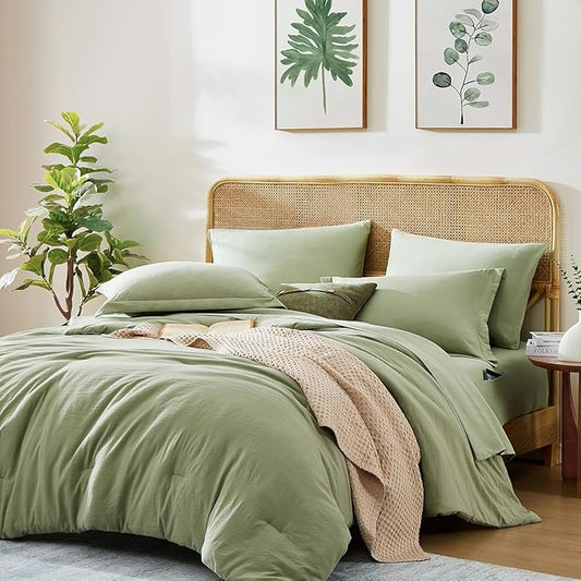 WRENSONGE King Size Comforter Set- 7 Pieces Soft Sage Green Bed in a Bag King with Fitted Sheet, Flat Sheet, 2 Pillow Shams, and 2 Pillowcases- Warm Bed Set for All Season