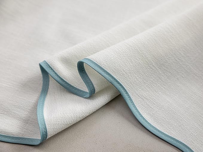 Linen Blend Scalloped/Wavy Trim, Ripple Fold Curtains for Living Room, Bedroom, Home Office, Kids Room & Dining - Light Filtering Curtains - Set of 2 - Mist Blue, (50" W x 96" L)