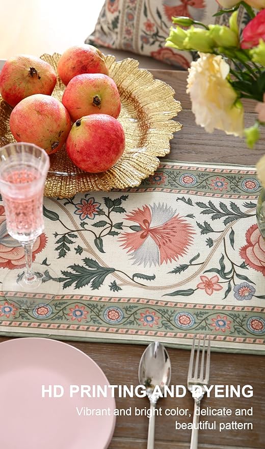 ISAENNE Designer Vintage Linen Extra Long Table Runner 118 Inches,Elegant Floral Pattern Wrinkle Resistant Table Runners for Dining Tables,Thanksgiving,Kitchen Tables,Christmas,12"*118"-Daffy B
