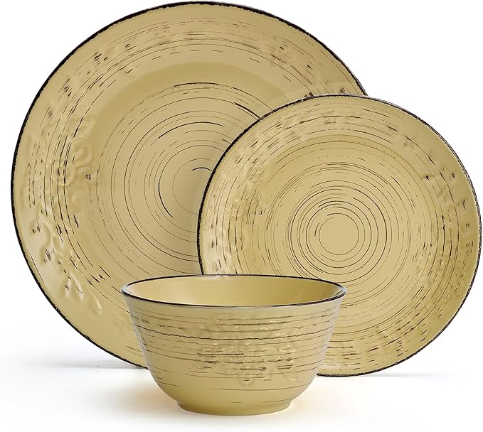 Pfaltzgraff Trellis Sunflower 12 Piece Dinnerware Set, Service for 4, Yellow