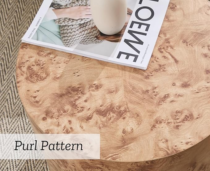 EALSON Nesting Coffee Tables Set of 2 Farmhouse Small Round End Tables Modern Wood Circle Side Table Drum Table for Living Room Small Spaces Bedroom Balcony, No Assembly, Natural Burl