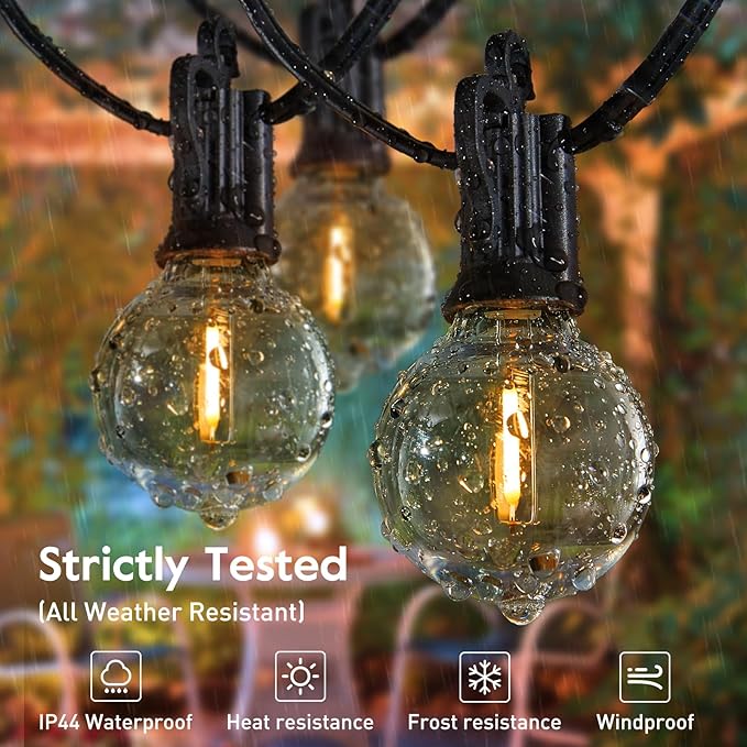 Outdoor String Lights Hanging Globe Patio Lights with 50 G40 Shatterproof Bulbs(2 Spare), IP44 Waterproof Connectable Commercial 50 Hanging Light for Indoor Outdoor Decor