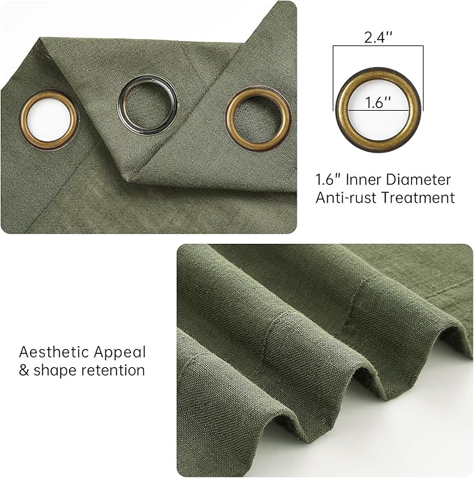 Olive Green Curtains 102 Inches Long 2 Panels Set for Living Room Bedroom Neutral Farmhouse Cotton Linen Blend Pleat Semi Sheer Drapes Ceiling Floor 102 Inch Window Curtain