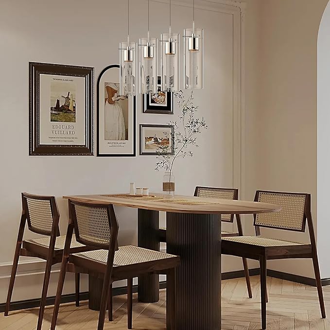 Alice 4-Light Chandelier Pendant Ceiling Light, Integrated Led and Bubble Glass, for Kitchen Island, Hallway, Entryway, Passway, Dining Room, Bedroom, Balcony Living Room