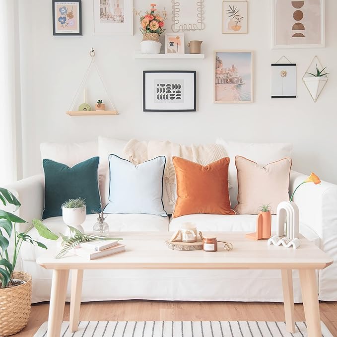 MONDAY MOOSE Decorative Throw Pillow Covers Cushion Cases, Set of 4 Soft Velvet Modern Double-Sided Designs, Mix and Match for Home Decor, Pillow Inserts Not Included (18x18 inch, Orange/Green)