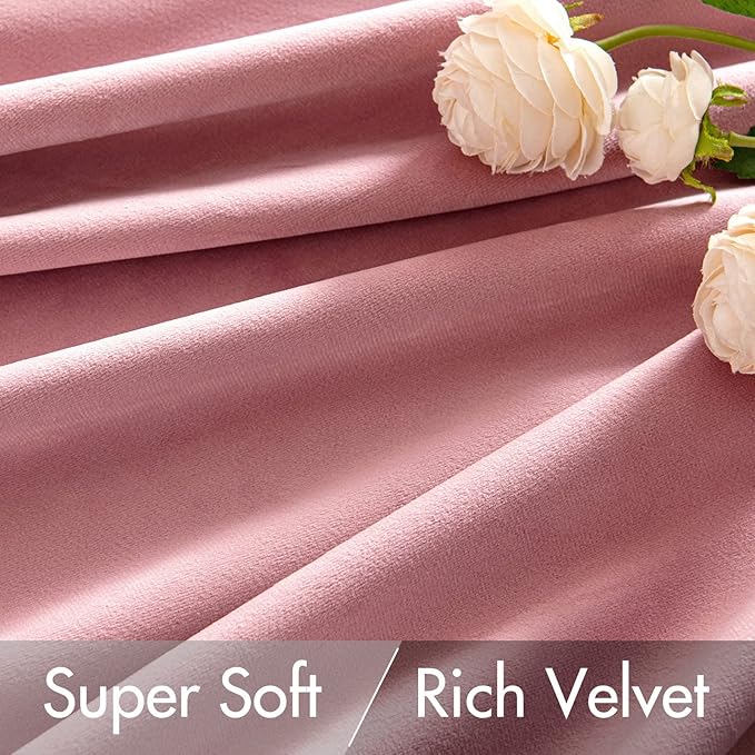 MIULEE Velvet Curtains 90 inches 2 Panels - Luxury Blackout Curtains for Girls Bedroom Nursery Living Room Thermal Insulated Super Soft Window Drapes Rod Pocket & Back Tab, Blush Pink, W52 x L90 inch