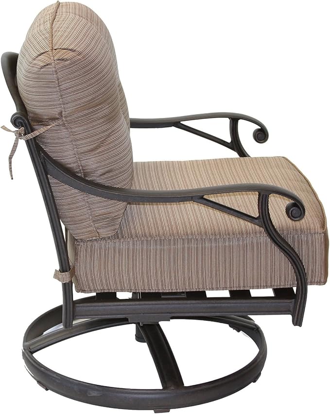 Elizabeth Outdoor Patio 4 Swivel Rocker Club Chairs Cast Aluminum Dark Bronze, Walnut Cushions