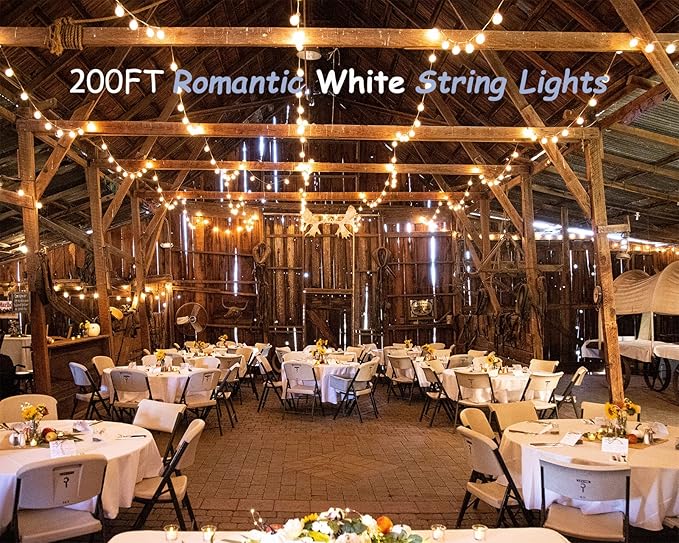 White String Lights Outdoor 200FT Led Globe G40 Patio Lights for Outside with 104 Shatterproof Bulbs Bistro Lights for Wedding Gazebo Pergola, White Wire String Lights 2Pack x 100FT