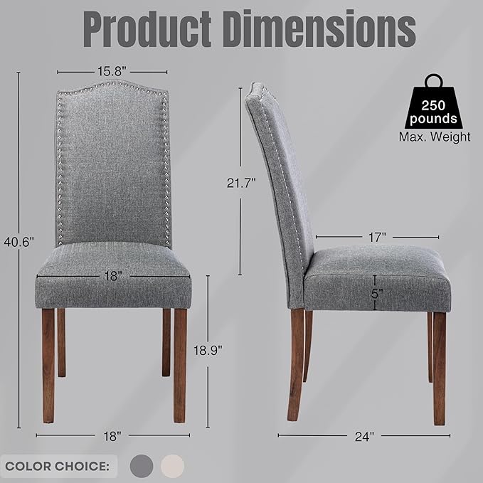 Stylish Upholstered Parsons Dining Chair with Silver Nailhead Trim and Sturdy Solid Wood Legs