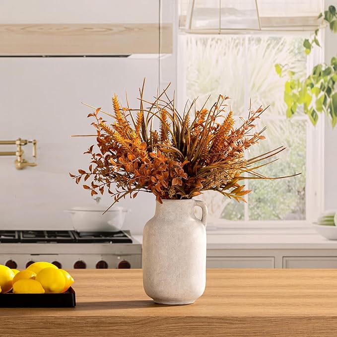 Ceramic Flower Vase Home Decor - 9.7 inch Large White Rustic Table Flowers Vases Living Room Bedroom Plant Decoration Farmhouse Vintage for Kitchen Shelf Office Coffee Dining Desk House Women