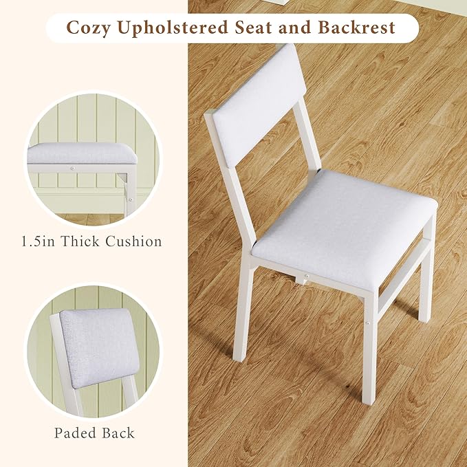 7-Piece Dining Table Set for 4-6, Extendable Kitchen Table Cushion Chairs Set of 6 with 6 Chairs, Rectangle Dining Table with Metal Frame & MDF Board, Folding for Small Apartment Saving Space, White