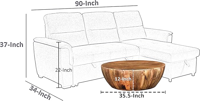 TUP THE URBAN PORT Arthur Mango Wood 35.5 Inch Coffee Table in Round Shape, Dark Brown