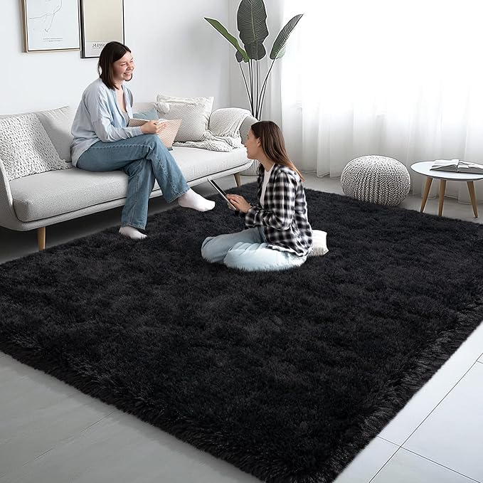 Black Area Rugs for Living Room, 6x9 Fluffy Shaggy Rug Soft Carpets, Rugs for Bedroom Nursery Kids Room Dorm Home Decor Aesthetic