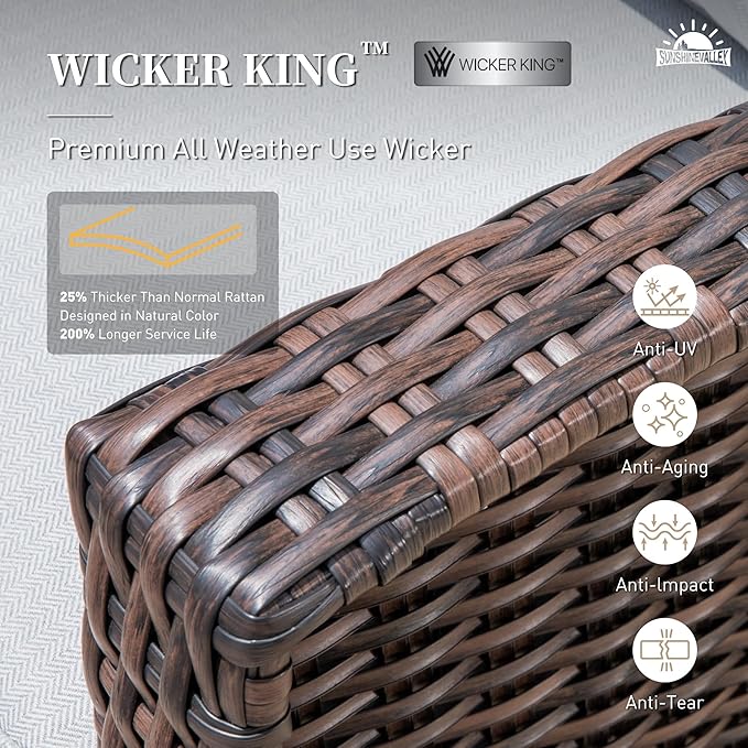 Patio Furniture Set with Swivel Chairs, High Back Wicker Rattan Furniture with 5.5" Thick Cushions and Coffee Table, Outdoor Conversation Set for Backyard Deck,5 Seats, Grey