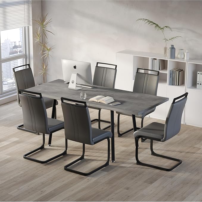 7 Piece Dining Table Set for 6-8,55-71" Extendable Dining Table Set with 6 Upholstered Chairs,Rectangle Kitchen Table Set for Small Space,Dining Room and Office,Grey