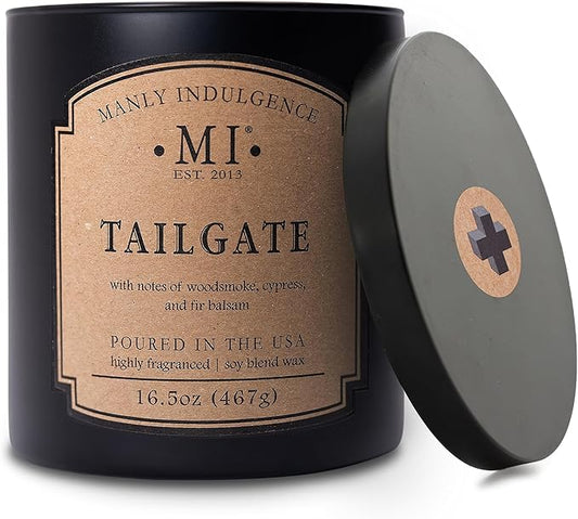 Manly Indulgence Tailgate Scented Candles for Men, 2 Wick, 16.5 oz Premium Soy Blend Wax, 60H Burn, Candles for Home Scented - Made in The USA