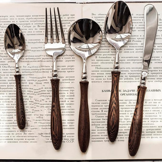 20 Piece Silverware Set Service for 4,Premium Wooden Handle Stainless Steel Flatware Set Home Include Fork Knife Spoon Set Gift Package for Christmas and Thanksgiving（Dark Brown）