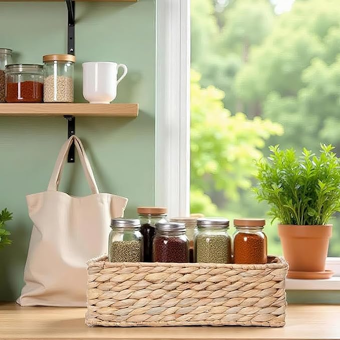 Large Water Hyacinth Storage Basket - 36x26x11 Rectangular Wicker Basket with Handles for Shelves, Home Organizing, Gifts | Natural Woven Decorative for Pantry, Books & Decor