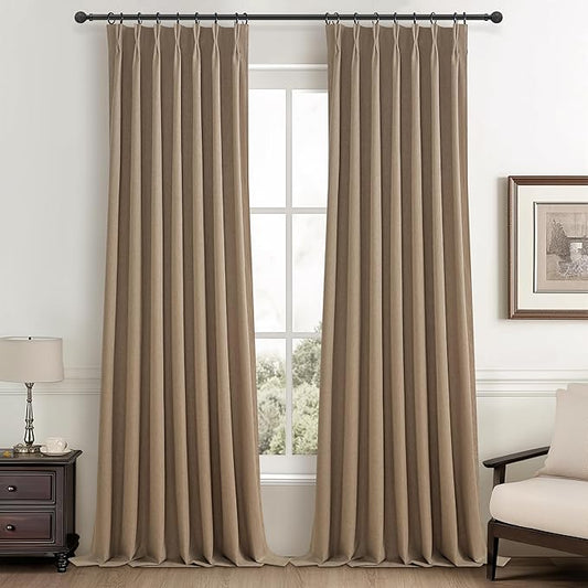 RustBrown Linen Pinch Pleated Curtains 102 Inches Long Heavy Duty Thermal Insulated Extra length Burg for Dining Room Cottage Total Blackout 48/60/72 Wide Window Treatments Drapes with Hook 2 Panels