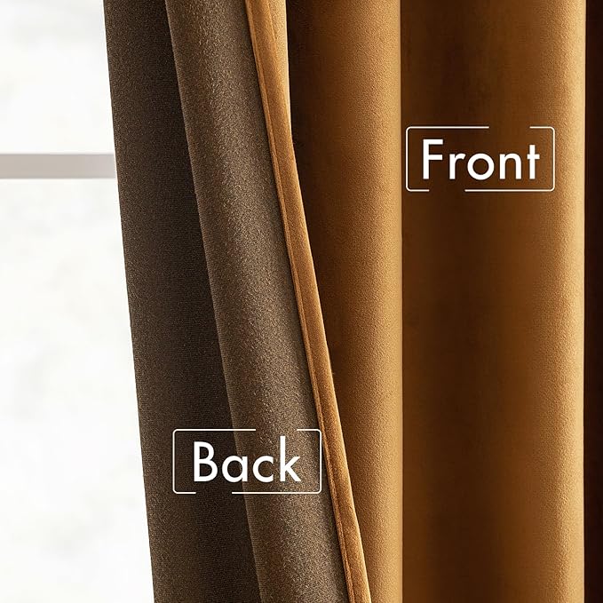 MIULEE Gold Brown Velvet Curtains 96 inches Long 2 Panels - Luxury Pinch Pleated Room Darkening Window Drapes for Bedroom Living Room Thermal Insulated Super Soft Blackout, Back Tab Rod Pocket