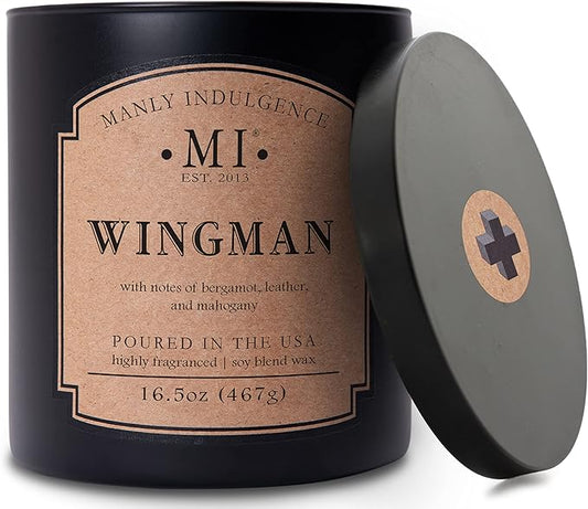 Manly Indulgence Wingman Scented Candles for Men, 2 Wick, 16.5 oz, Premium Soy Blend Wax, 60H Burn, Candles for Home Scented - Made in The USA