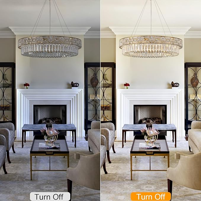 Crystal Chandelier, 31" 12-Light Large Chandelier for Living Room, Round Gold Chandeliers for Bedroom, High Ceiling Chandeliers, Foyer Lighting Fixtures Hanging Lights Dimmable