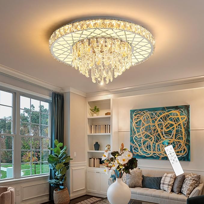 Modern Chandelier Crystal LED Ceiling Chandeliers Light for Bedroom Dining Room with 30W Dimmable Bulbs Silver Lights Fixture