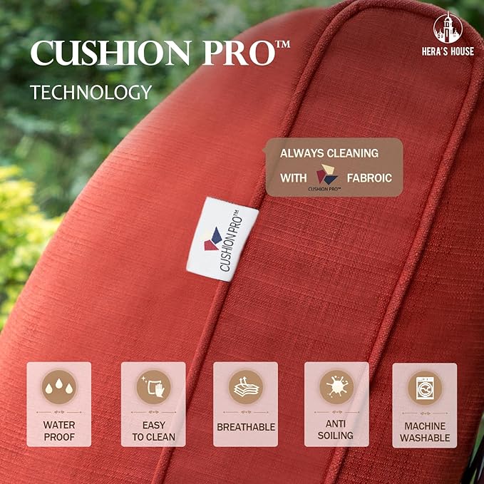 HERA'S HOUSE 6 Piece Patio Furniture Set, 2 x Swivel Chair, 2 x Fixed Chair, 1 x 3-Seat Sofa with Marbling Coffee Table, Outdoor Conversation Set for Lawn Garden Backyard, Red