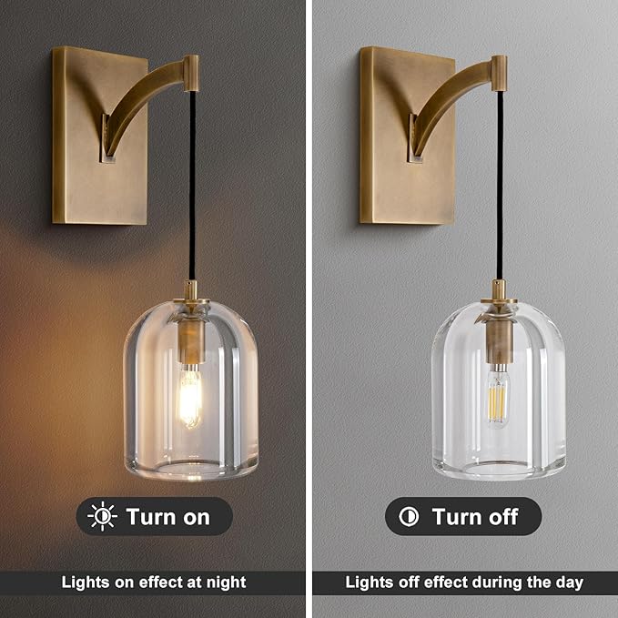 Modern Crystal Wall Sconce, Brass Hemisphere Wall Sconce, Gold Wall Lamps Indoor Lighting for Bedroom Bathroom Vanity Light Fixtures Includes Bulbs