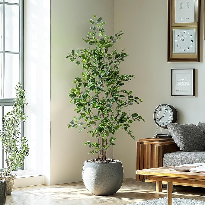 Artificial Ficus Tree Indoor 5ft, Large Potted Faux Tree with Realistic Silk Leaves & Trunk for Home Office, Living Room Corner Decor