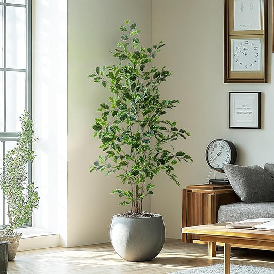 Artificial Ficus Tree Indoor 5ft, Large Potted Faux Tree with Realistic Silk Leaves & Trunk for Home Office, Living Room Corner Decor