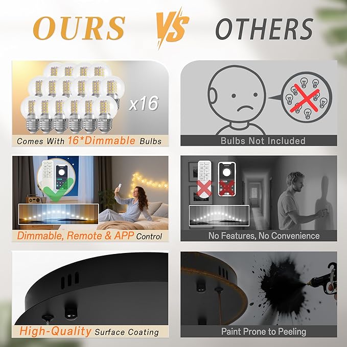 KoKo&Yukina 16-Light Black Mid Century Modern Chandelier for Living Room Staircase Chandelier for Entryway Clear Globe Glass Chandelier High Ceiling Chandeliers Foyer Entryway (Bulb & Remote Incl.)