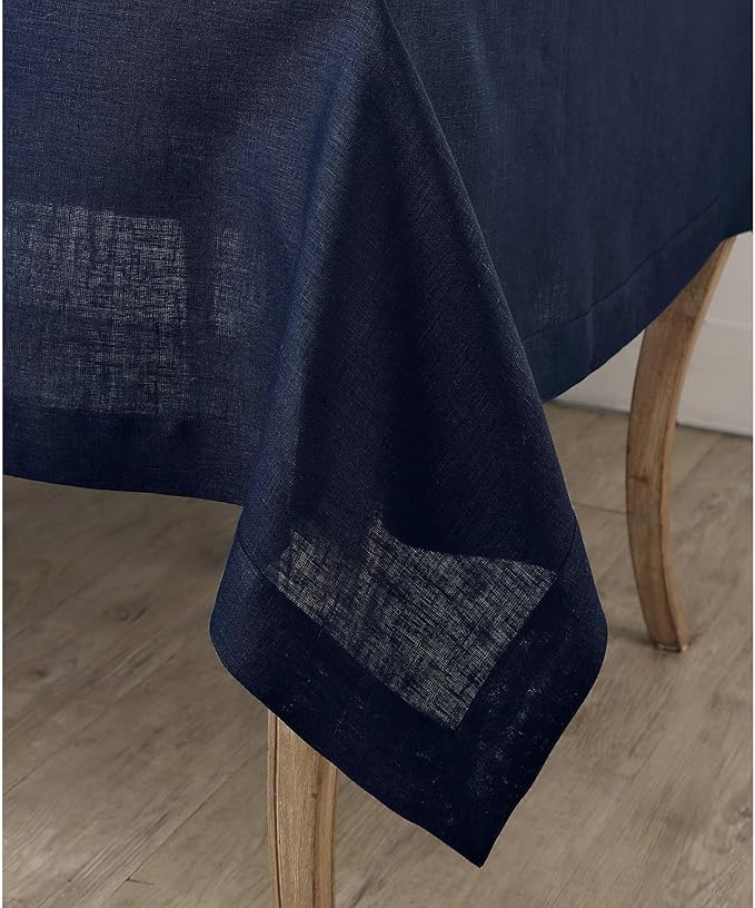 Solino Home Linen Navy Blue Tablecloth 60 x 132 Inch - 100% Pure Linen Rectangular Tablecloth - Machine Washable Table Cloth for Fall, Autumn, Thanksgiving, Christmas - Fete