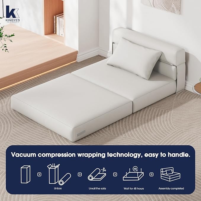 KINGYES 4 in 1 Foldable Sofa Bed, Modern Folding Sleep Chair with Back Cushion, Convertible Chair Sleeper, Beige