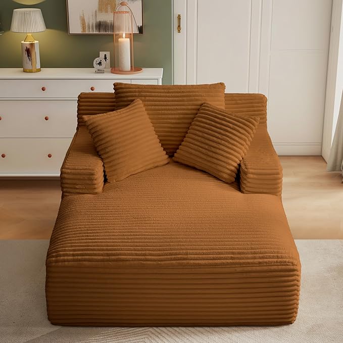 Boneless Couch Sofa Chiar Chaise Lounge Chair Indoor Upholstered Corduroy Couch Cloud Sleeper Sofa Oversized Reading Chair for Living Room No Assembly Required (Orange, 50" W x 67" D)