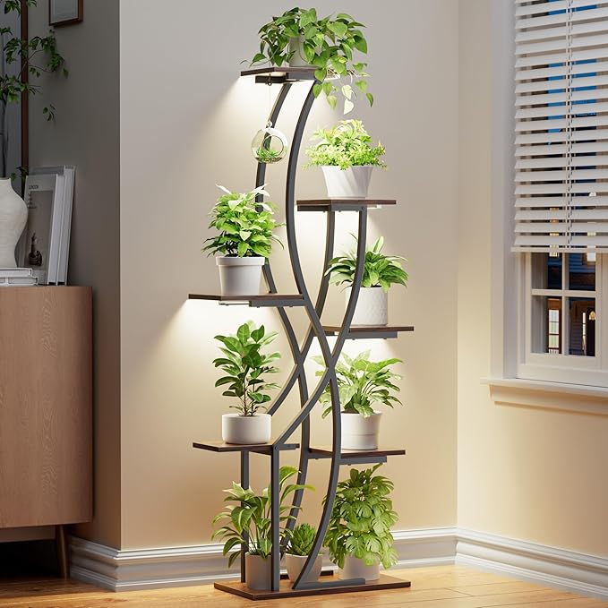Plant Stand Indoor with Grow Light, 55" Plant Shelf for Indoor Plant Multiple, 7 Tiered Metal Corner Plant Stand Plant Holder Flower Stand Display Rack for Patio, Garden, Balcony, Living Room