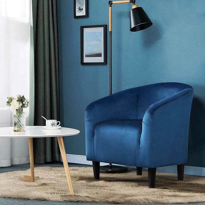 Yaheetech Club Chair, Velvet Accent Chair Upholstered Barrel Chair Sitting Chair with Armrest and Low Back for Living Room Bedroom, Pagoda Blue