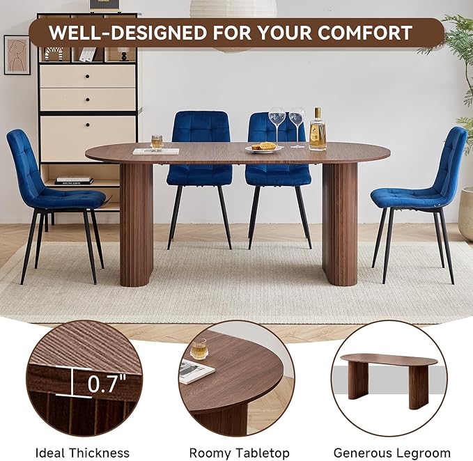 5-Piece Dining Table Set for 4 6 People with Heavy Duty Legs Dining Room Tables Set for 4 Table and Chairs for Living Room Kitchen Apartment(Walnut Table with 4 Blue Chairs)
