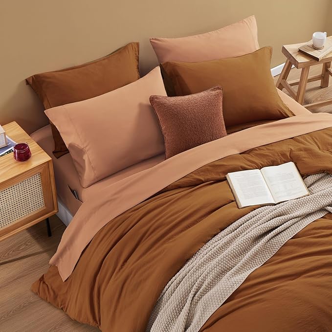 WRENSONGE Twin Comforter Set- 5 Pieces Terracotta Bed in a Bag, All Season Twin XL Bedding Sets with 1 Fitted Sheet, 1 Flat Sheet, 1 Pillow Sham and 1 Pillowcase