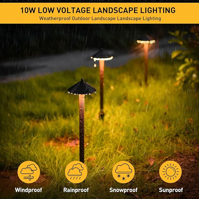 10W Pro Style Low Voltage Landscape Pathway Lights Kit 8Pack, 2700K Warm White, Decorative Yard & Garden Lighting 8308-9103-08