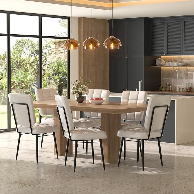 Dining Chairs Set of 4, Leather Upholstered Dining Room Chairs Kitchen Chairs with Thick Cushion, High Backrest, Metal Legs, Modern Side Chair for Home Living Room Cafe Restaurant, White