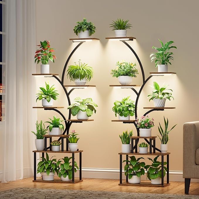Plant Stand Indoor with Grow Light - 62" Tall Plant Shelf, 8 Tiered Plant Stands for Indoor Plant Multiple, Metal Plant Shelf Display Rack Holder, Flower Stand for Indoor Plants, Living Room, Patio, 2Pack