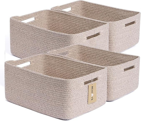 Large Storage Baskets for Organizing, Closet Shelf Baskets for Clothes Blanket Towels, Baby Nursery, Toy Bins Box, Woven Rope Baskets, 17 x 13 x 7.5”, 4 Packs Mixed Brown