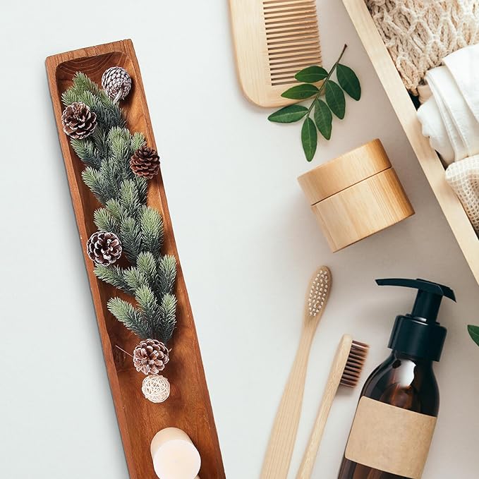 Uziass Wood Dough Bowl, 39.25in Hand Carved Rustic Wooden Dough Bowls Farmhouse Decorative Wood Dough Bowl Long Wooden Bowls for Dining Table Centerpiece Living Room Home Kitchen Counter Accent Decor