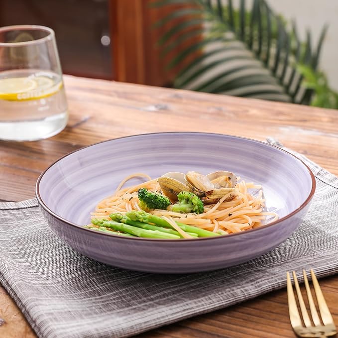 Selamica Ceramic 16-Pieces Dinnerware Set, Ceramic Dishes Set for 4, Kitchen Plates and Bowls Sets, Dinner Plates Set, Spray Black Dots, Gradient Color