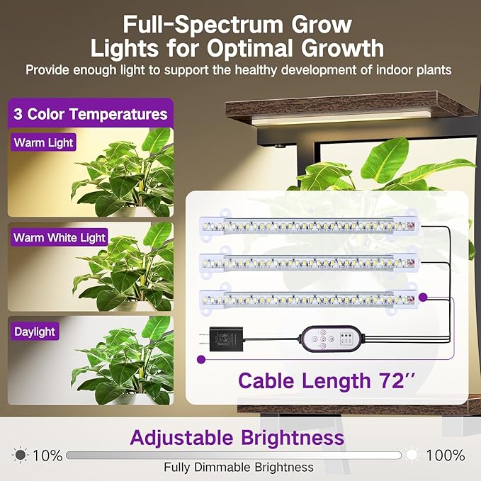 9 Tier 63" Tall Plant Stand Indoor with Grow Lights & Remote Control & Auto Timer, Metal Plant Shelf with Full Spectrum Dimmable Light, Plant Rack Display Shelves for Living Room, Patio