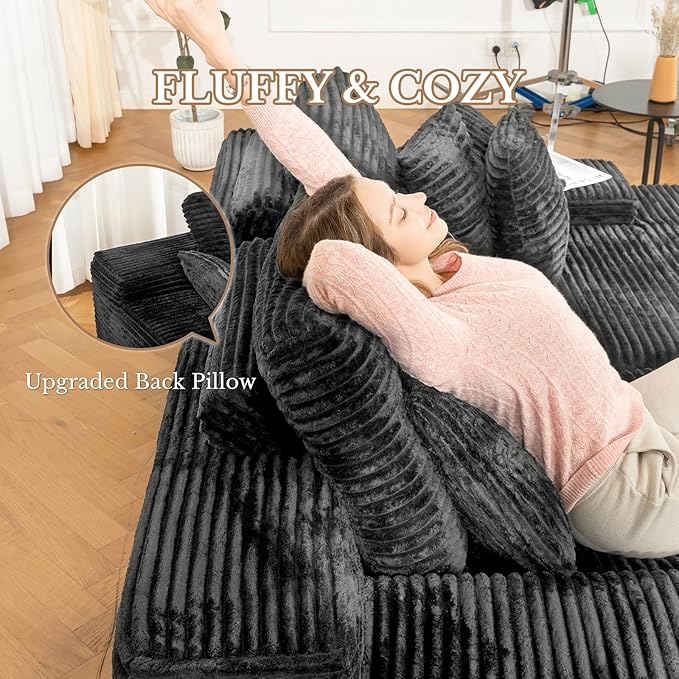 Chaise Lounge Chair, Sofa Couches for Living Room, Oversized Upholstered Sleeper Indoor, Cloud Sofa Bed Indoor Deep Seat, No Assembly Required Corduroy, Double Seat Gray