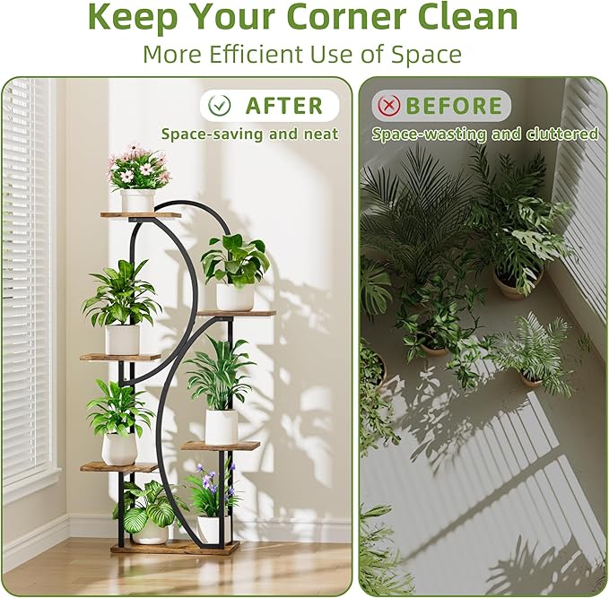 Plant Stand Indoor With Grow Lights - 47" Indoor Plant Shelf, 6-Tiered Corner Plant Stand For Multiple Plants, Lighted Arch-Shaped Flower Display Rack For Living Room, Patio, Hallway
