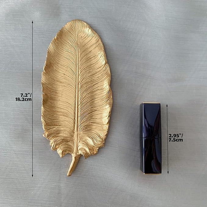 Metal Jewelry Dish, Small Leaf Shaped Ring Holder Jewelry Organizer, Trinket Dish Vanity Tray for Dresser Christmas Birthday Wedding Gifts